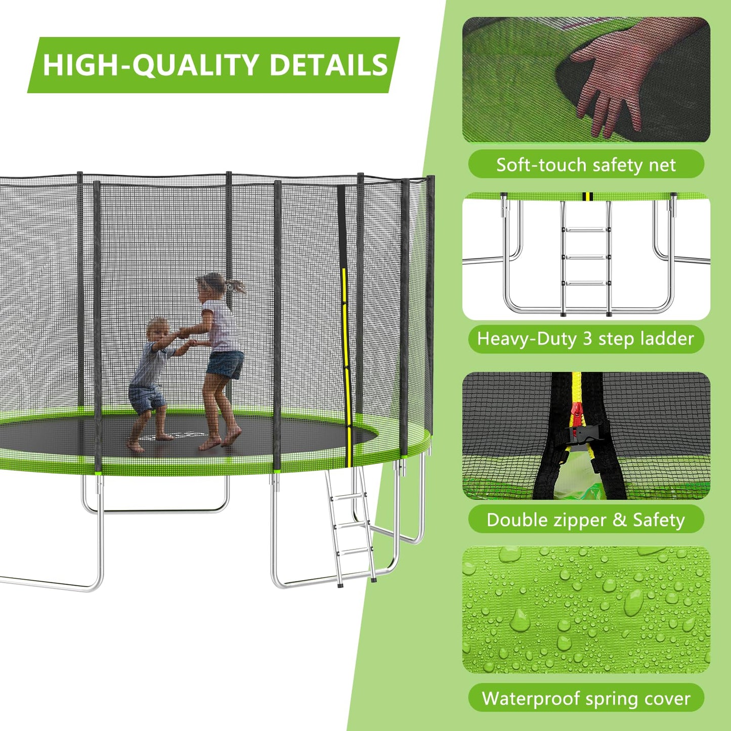 Skok Trampoline 14Ft Trampolines With Enclosure Net, 400Lbs Outdoor Trampolines For Kids-Astm Approved Trampoline For Children A