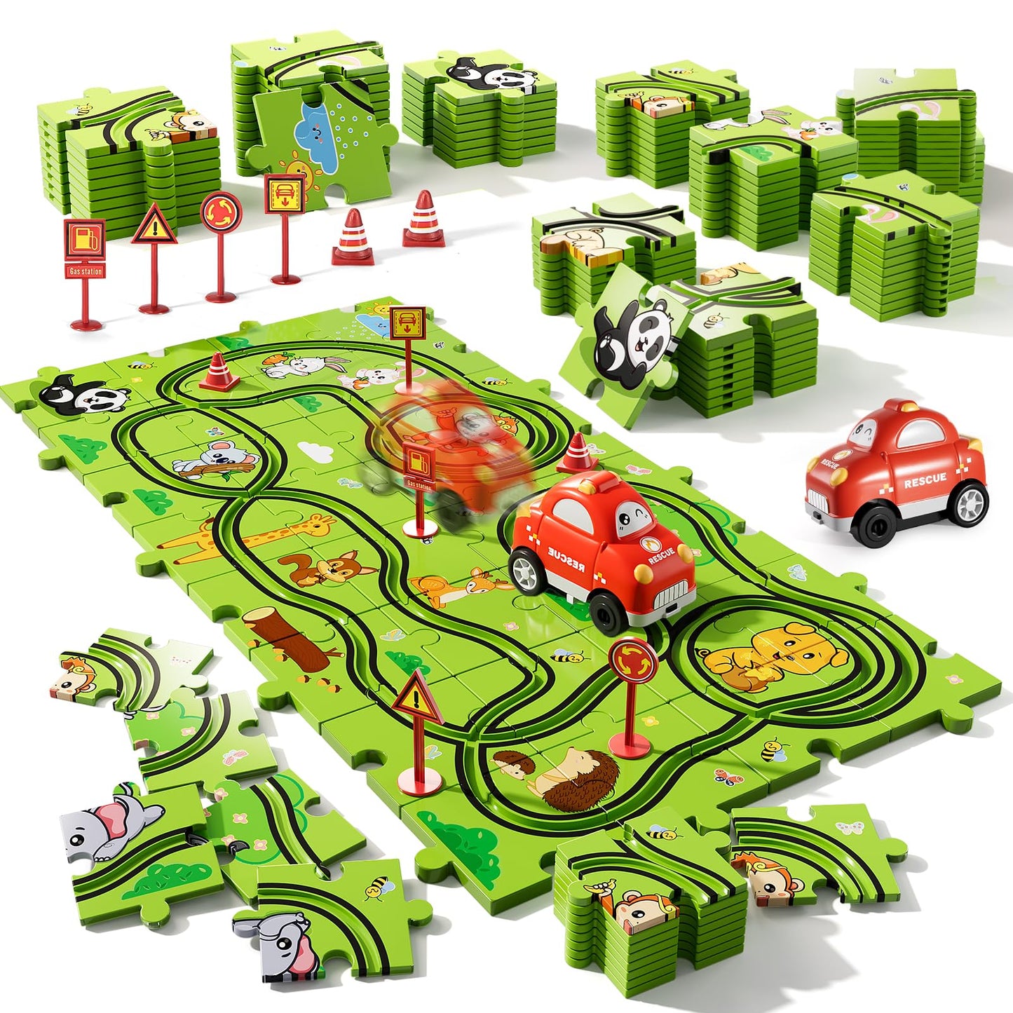 Bennol Toddler Toys Gifts For 2 3 4 5 Year Old Boys, 73 Jigsaw Puzzle Race Track Car Set Toys For Kids Boys Toddlers 1-3 2-4 3-5 4-6, Puzzle Tracks Car Toys Gifts For 2 3 4 5 Year Old Boys Kids