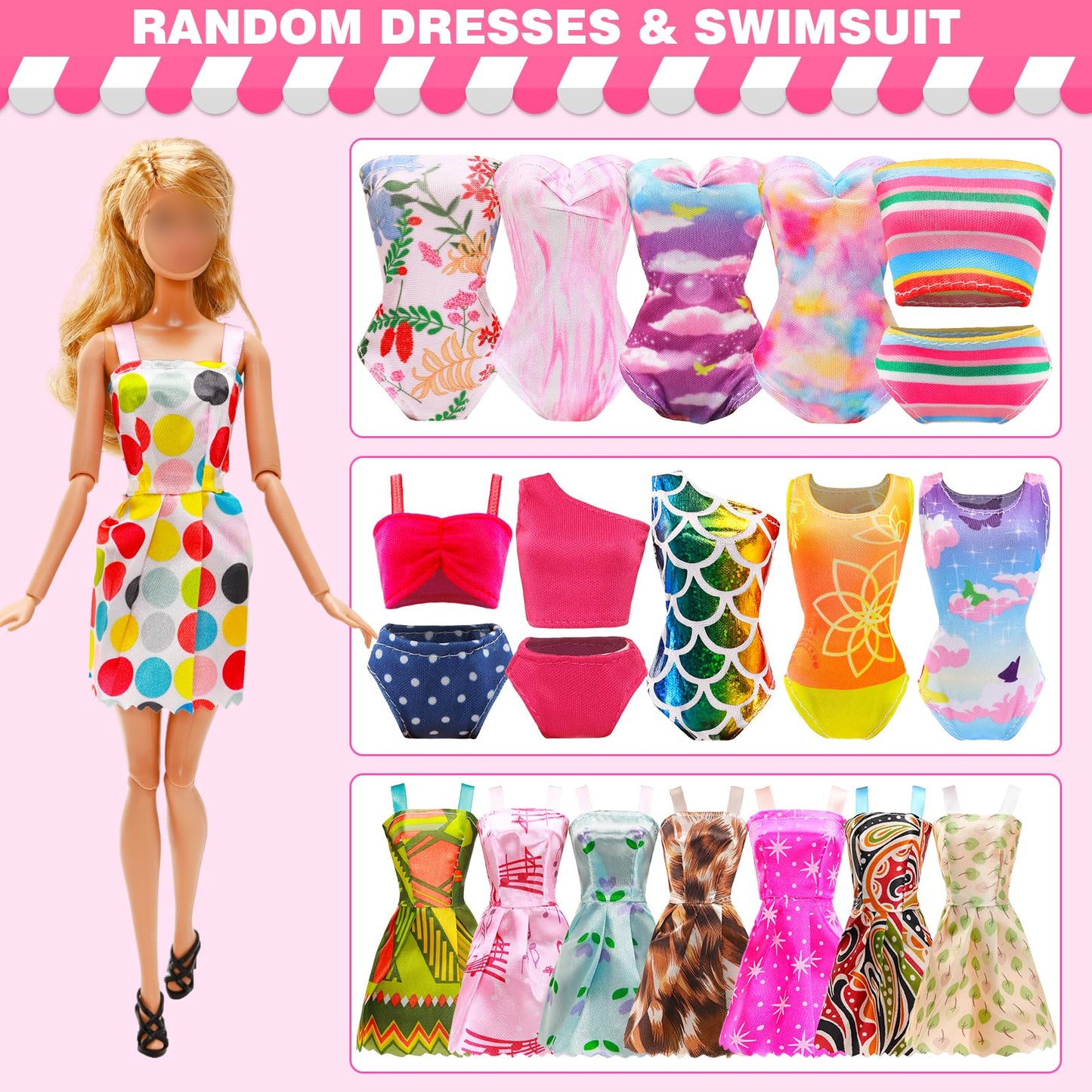 Enocht 51 Pcs Doll Clothes And Accessories Including Fashion Dresses, Tops And Pants Outfits, Party Dresses, Swimsuits Bikini 38