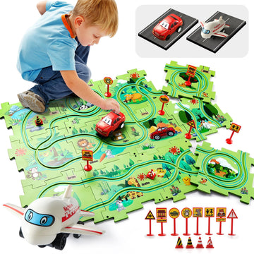 Wdebay 26 Pcs Electric Puzzles Racer Kids Car Tracks For Toddlers 2-4 Year Old With Truck And Plane|Play Set For Toddlers 1-3|5