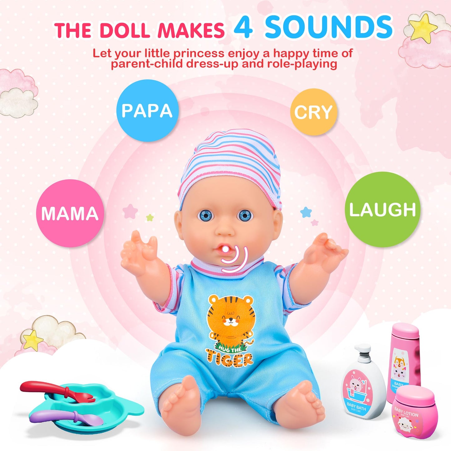 Proou Baby Doll Care Toys, 30Pcs Baby Doll Bath Set & Doctor Kit, Pretend Play Baby Doll Set, Incl Bathtub, Bathrobe, Ecg, Thermometer, Toddlers Toys Gifts For Age 3 4 5 6 Year Old Girls