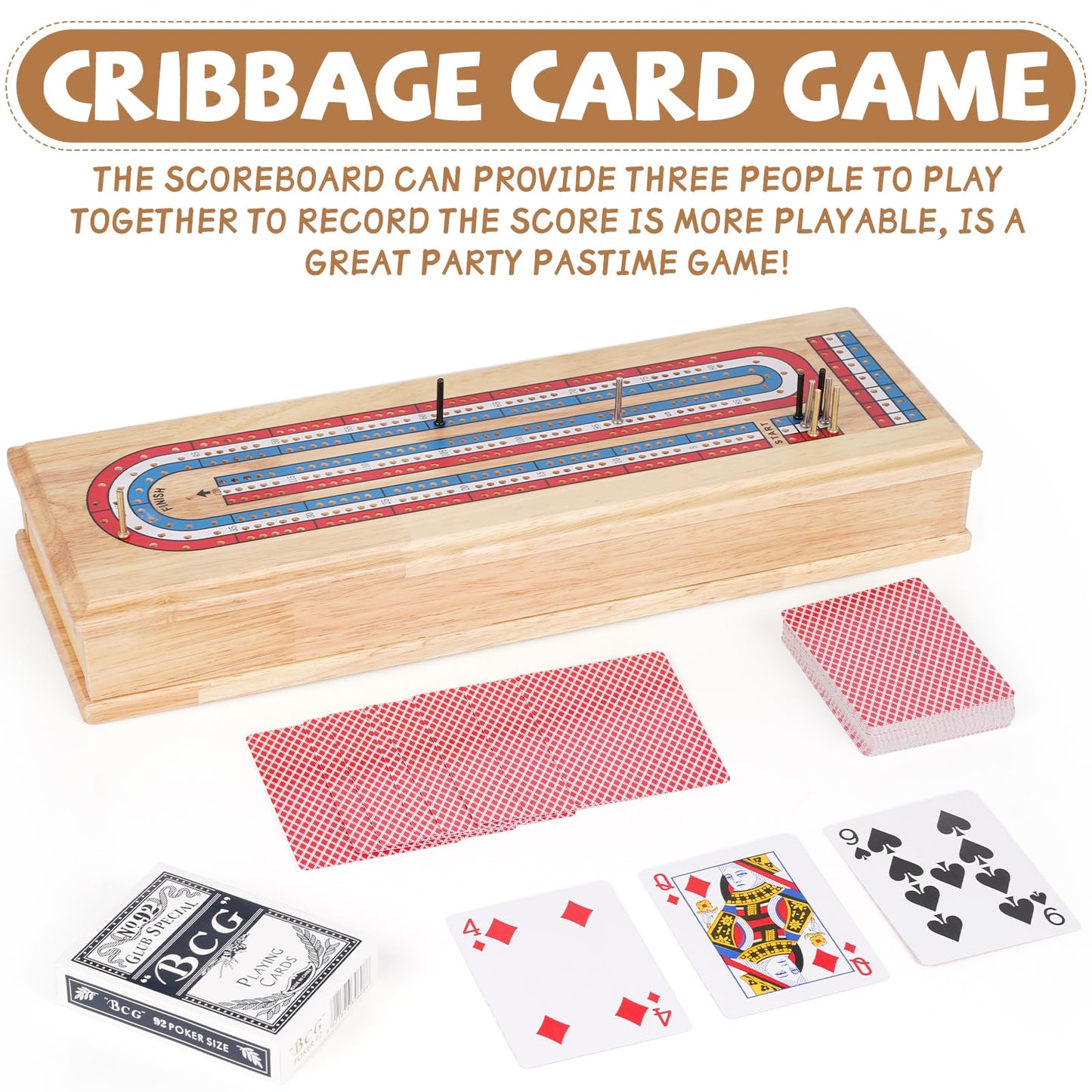 Wooden Cribbage Board Game Set enhanced Wooden Board with with Storage Drawer and Metal Pegs Strategy Card Game Cribbage - Travel Portable Cribbage Game Sets for Family