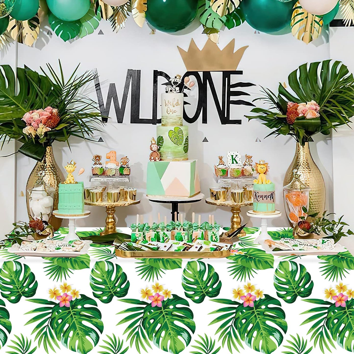 4 Pack Hawaiian Luau Tablecloths Tropical Palm Leaves Table Cloth Hawaiian Luau Table Cover Palm Leaves Table Cloth Baby Birthda