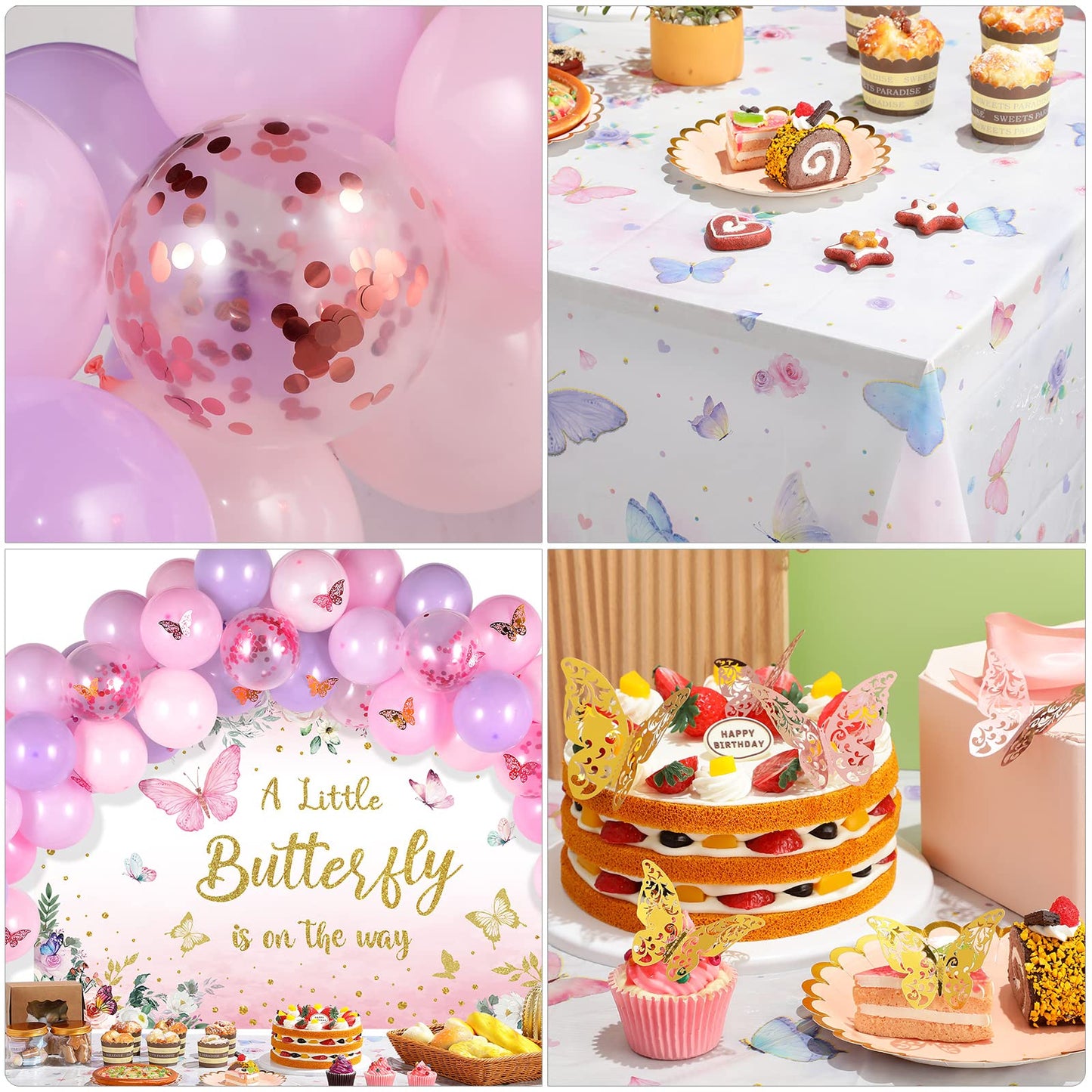 Butterfly Baby Shower Decorations Set A Little Butterfly Is On The Way Photography Backdrop Pink Purple Balloon Garland Arch Kit