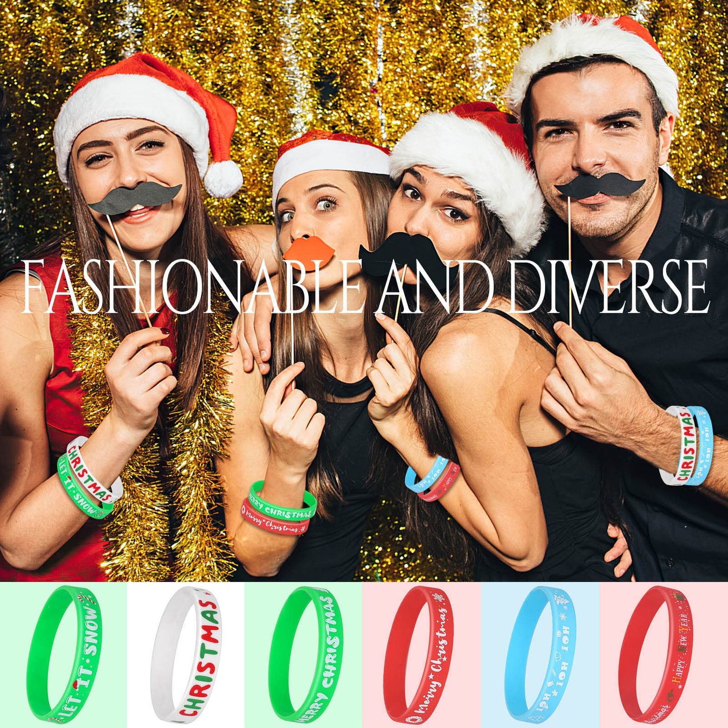 Junebrushs 42Pcs Christmas Silicone Bracelets, Rubber Wristbands Christmas Party Favors For Kids Decorations For Xmas Stocking Stuffers Wrist Band Accessories Gifts Supplies