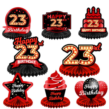 Happy 23Rd Birthday Red And Black Table Honeycomb Centerpieces Balloons Theme Decor Table Decorations Table Toppers For Girls Women Princess 23 Years Old Birthday Party Bday Supplies Background Gold