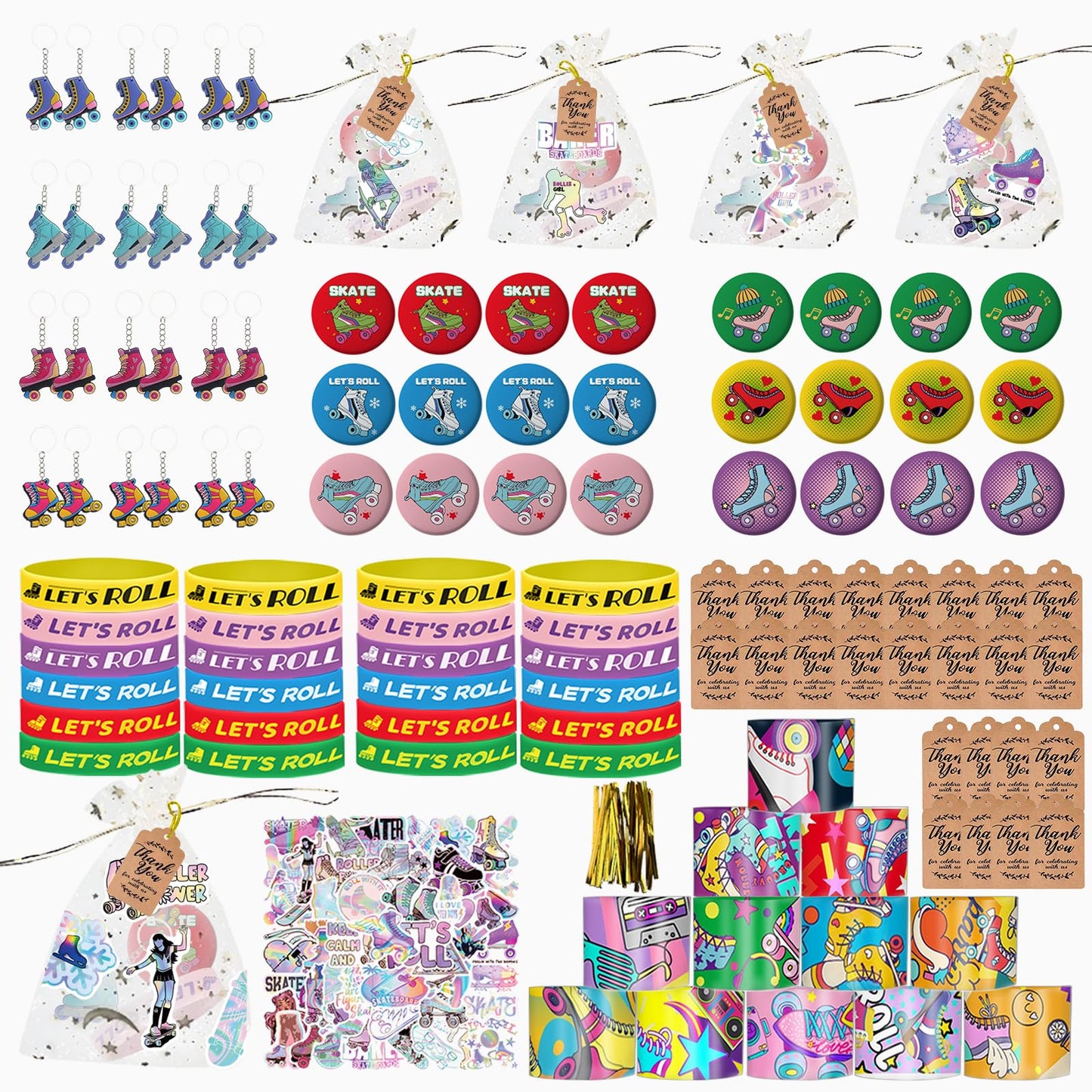 emzrivo 268 PCS Roller Skate Party Favors Skating Birthday Party Supplies for Hip Hop Disco 80s 90s Party Decorations