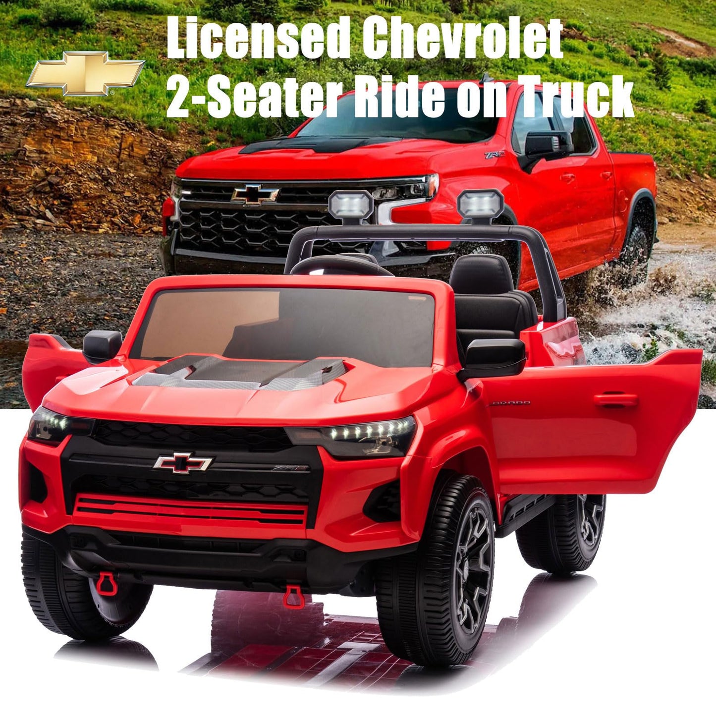 Nitoess 24V Battery Powered Ride On Cars With Parent Remote, Chevrolet Silverado Hd 2 Seater Kids Electric Car For Boys Girls,Ev