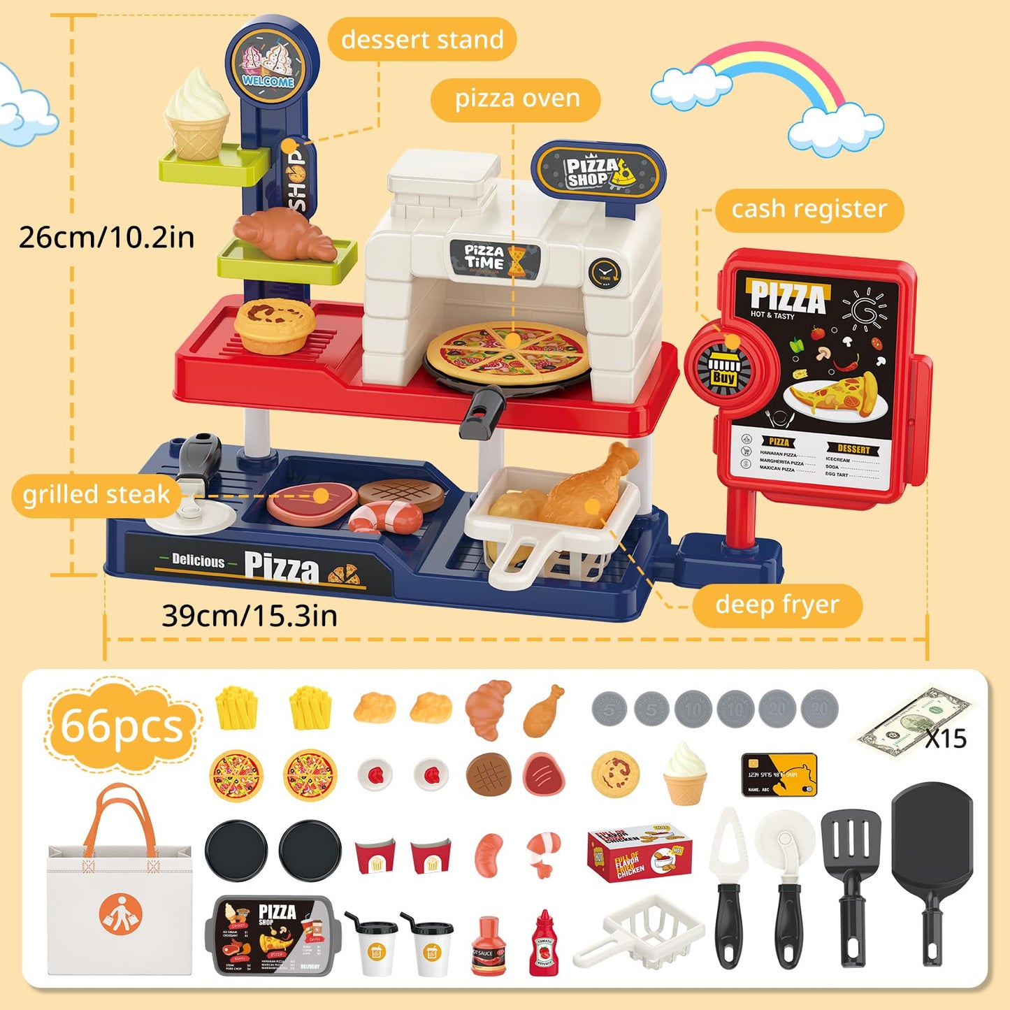 Deao Pretend Play Store Pizza Play Set For Kids, Realistic Pizza Pie Pretend Play Food,Slice And Serve Plastic Kitchen Cooking A