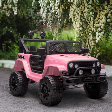 Aosom 12V Kids Ride On Truck With Parent Remote Control, Battery Powered Electric Car With Spring Suspension, Adjustable Speed, Led Lights And Horn, Pink