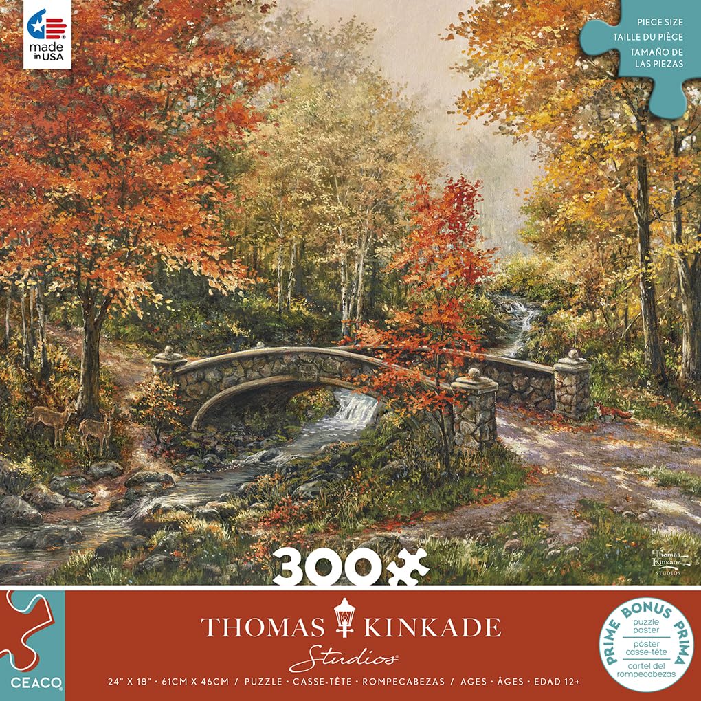 Ceaco - Thomas Kinkade - Fall At Fox Creek Bridge - 300 Oversized Piece Jigsaw Puzzle