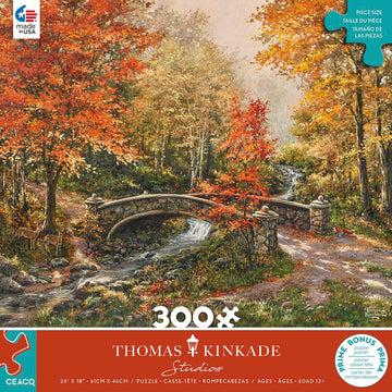 Ceaco - Thomas Kinkade - Fall At Fox Creek Bridge - 300 Oversized Piece Jigsaw Puzzle
