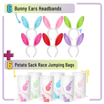 Mr. Pen- Potato Sack Race Bags for Kids Adults, 38.2 x 23.5, 6 Pack with 6 Bunny Ears Headbands, Sacks for Sack Race, Easter Sac