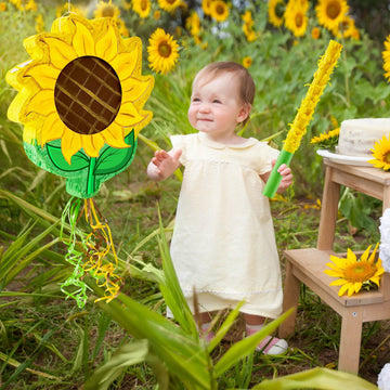 Lewtemi Sunflower Piñata for Birthday Party - Colorful Cardboard with Stick, Blindfold, Confetti, Model OB-220614-D
