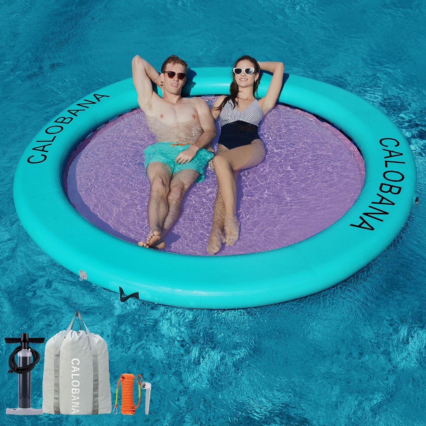 Calobana 10Ft Round Floating Ring, Heavy Duty Inflatable Water Hammock Pool Floats River Floats Tanning Pool Lounger For Lake Pa