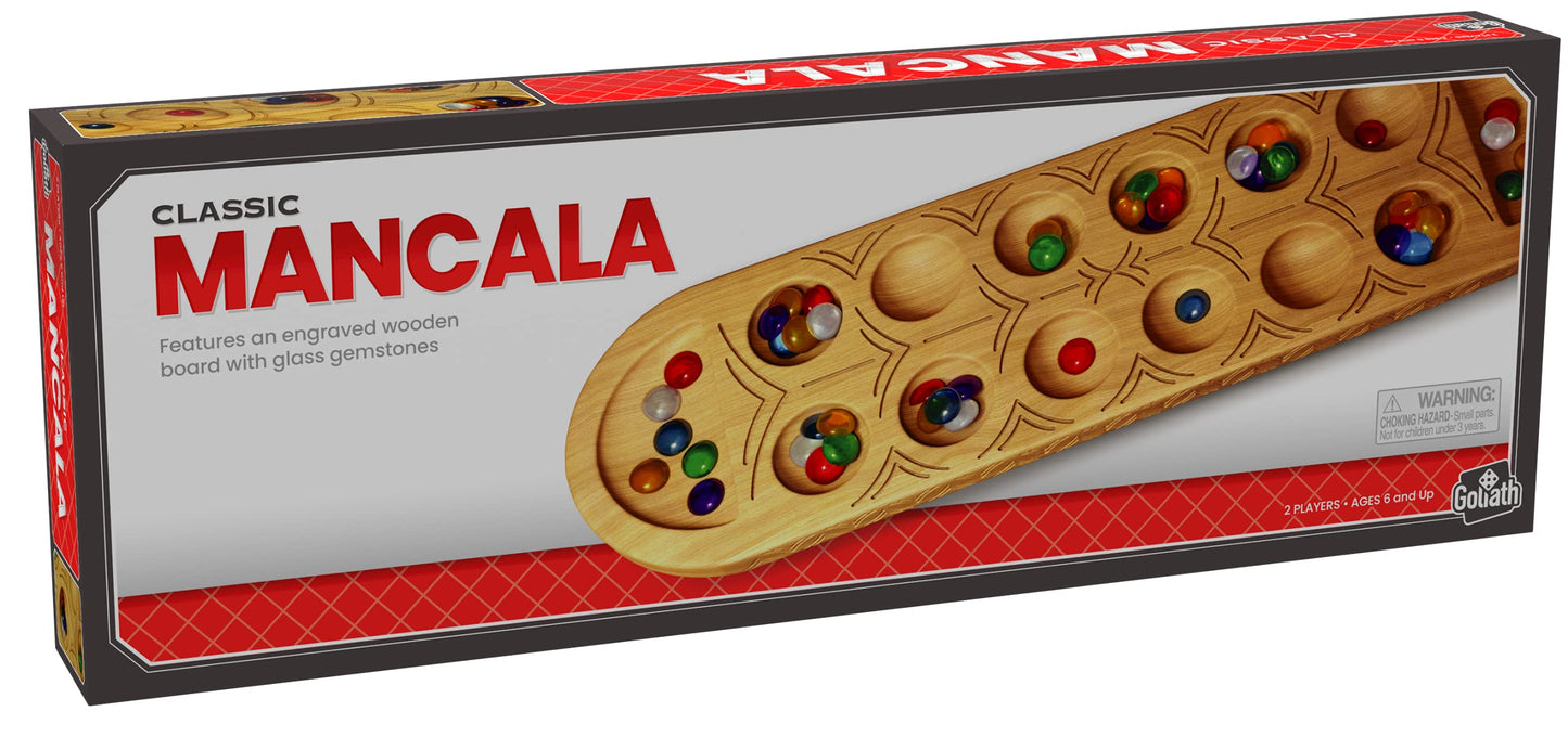 Classic Mancala Game - Features A Full-Sized, Solid Wooden Board With Exquisite Detail Stones By Pressman For 2 Players