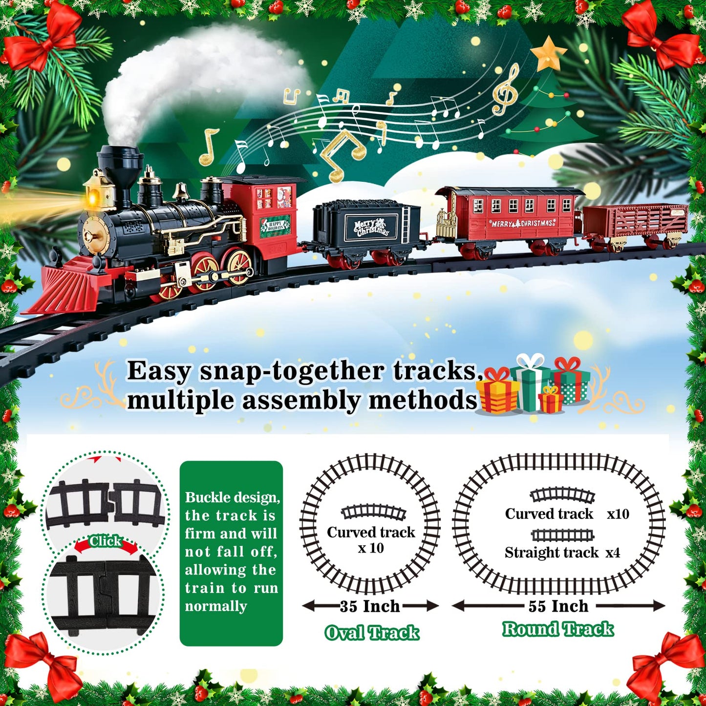 Baingesk Train Set, Electric Train Toy For Boys & Girls, Model Christmas Train Set For Under The Tree, Railway Kit With Sounds,