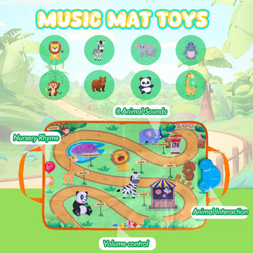 New Pull Back Vehicle & Music Mat Set, Soft Baby Toy Set With 4 Cute Animal Cars And Touch Play Blanket, New Interactive Mode, F