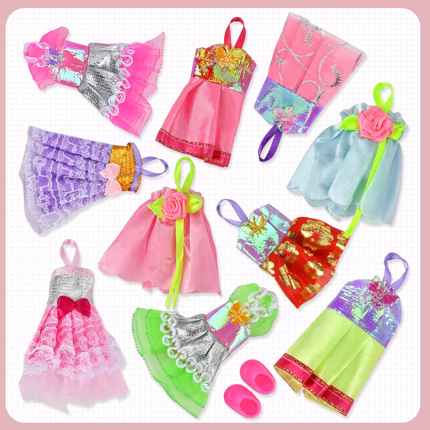 Jing Show Bussiness 10 Sets Doll Clothes For 3 Inch Mini Doll ,Include 10 Pieces Girl Mini Dolls, 10 Sets Handmade Doll Clothes And 10 Pairs Of Doll Shoes