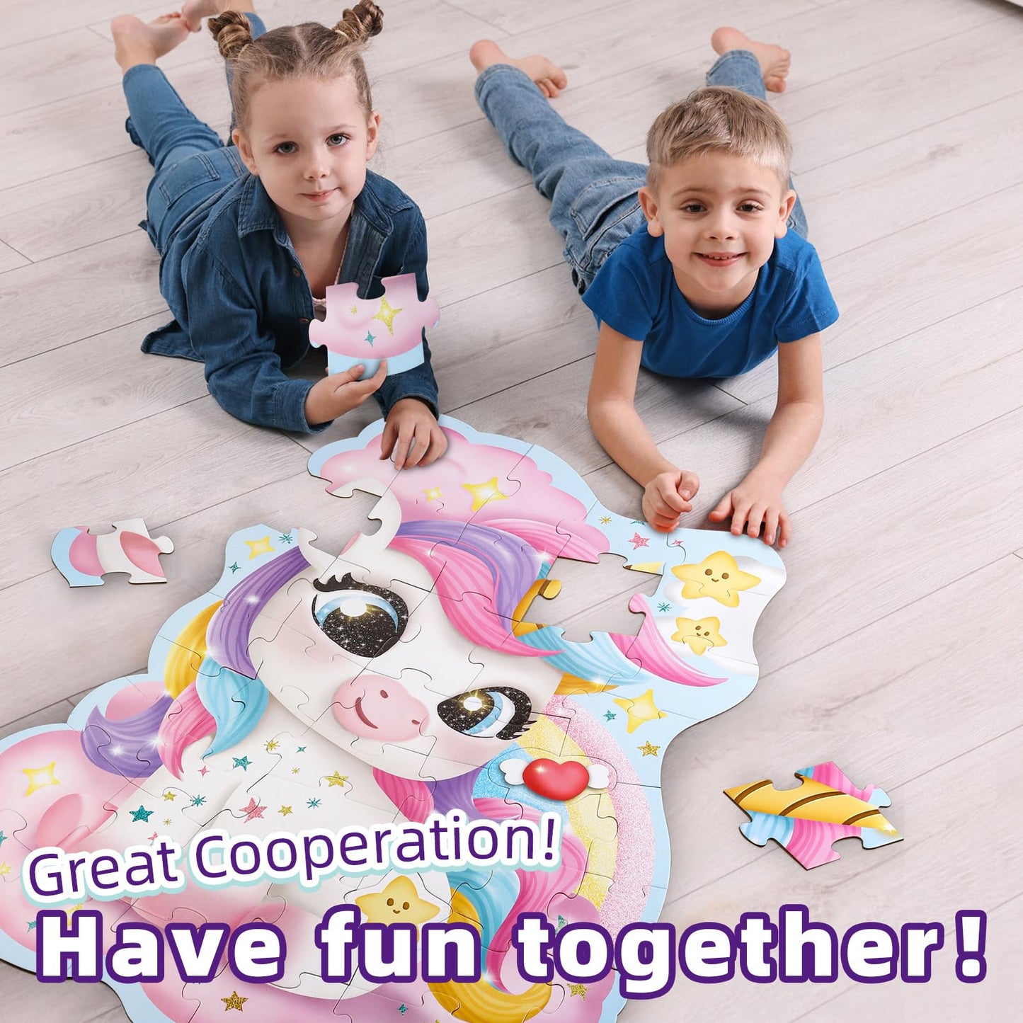 45 Piece Unicorn Floor Puzzle, Large Special Shapes Puzzles For Kids Ages 3-5, Toddler Floor Puzzles For Kids Ages 4-8, 4 Year Old Girl Gifts Toys For Birthday, Halloween, Christmas