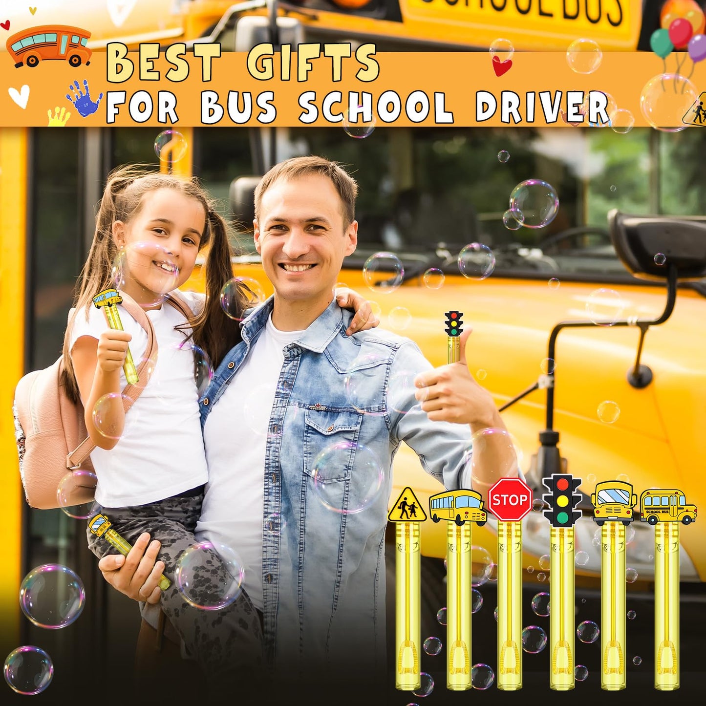 Shappy 60 Pcs School Bus Driver Bubble Wands Bulk Mini Bubble Wands Party Favors Small Bubbles Birthday Party Gift for Novelty G