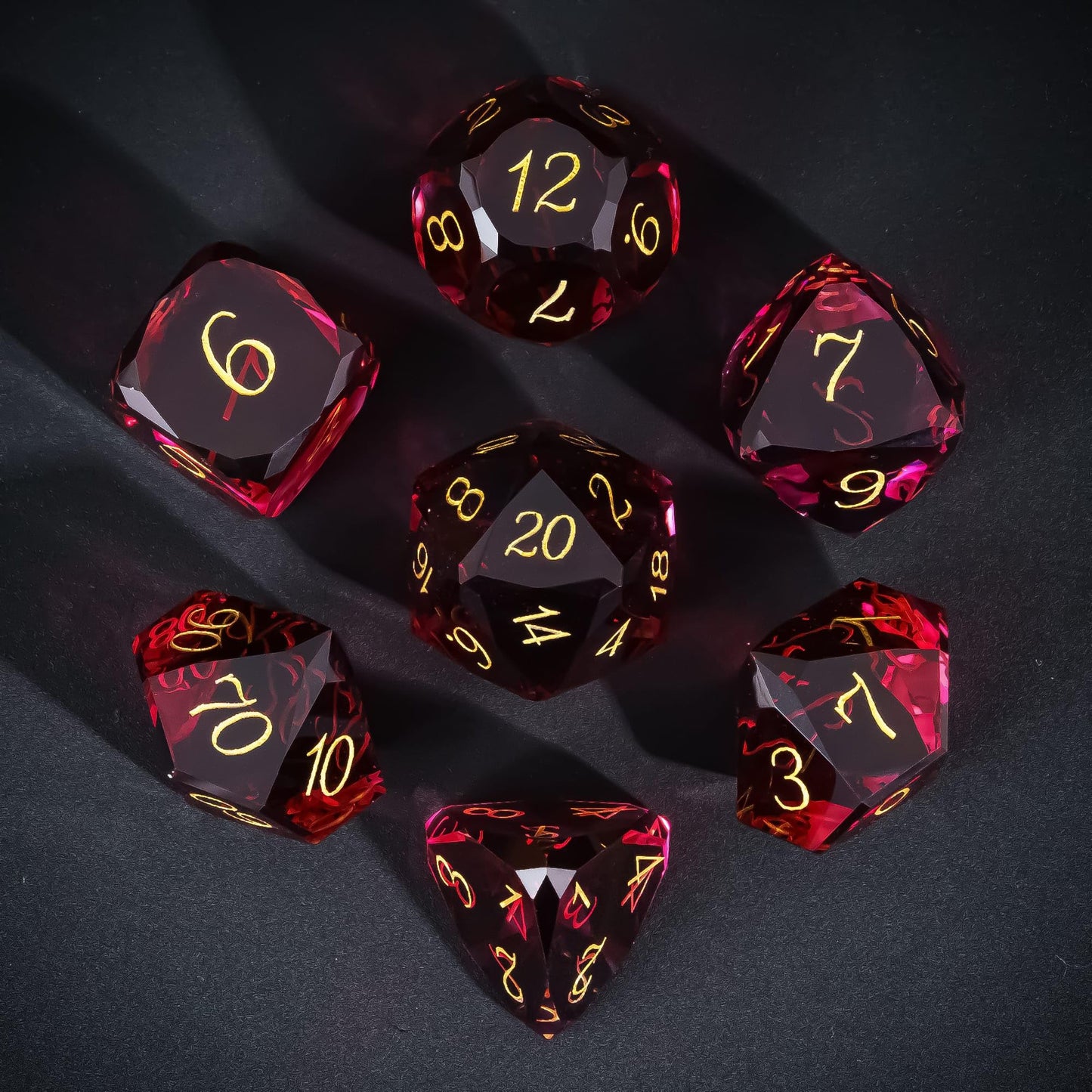 Udixi 7-Piece Red Glass Dnd Dice Set, Multifaceted Diamond-Cut Glass D&D Dice For Dungeons And Dragons Rpg Tabletop Games