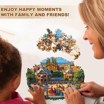 Jigfoxy Wooden Puzzles for mature-themeds Barcelona Plaza Wood Puzzles mature-themed Unique Animal Shape Wooden Jigsaw Puzzles for mature-themeds Birthday Gifts for Puzzle Lovers Family Friend (M-11.4 * 11.4in-200pcs)