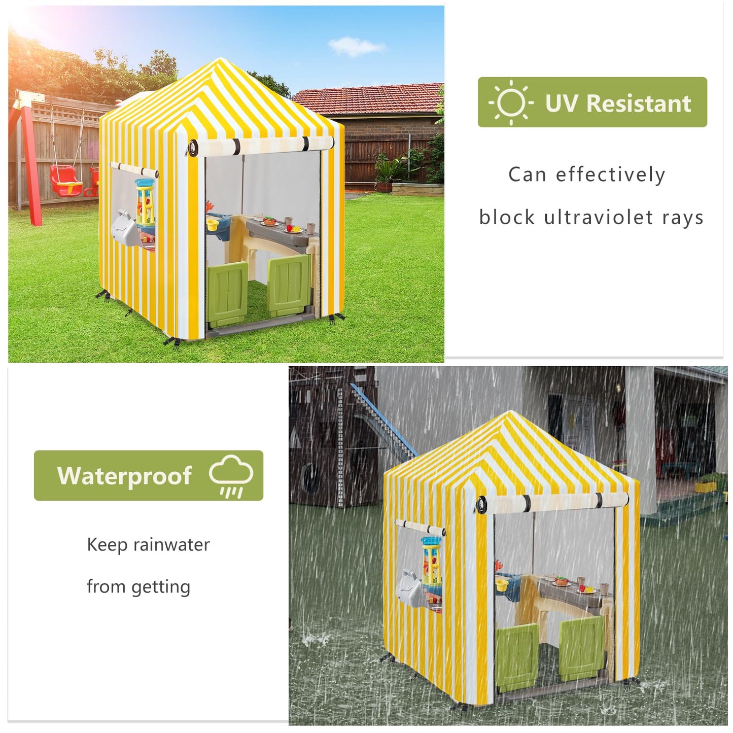 Outdoor Kids Playhouse Cover,Waterproof Cover Suitable For Step2 Playhouse.Yellow And White Striped Full Coverage Cover(56'' W X