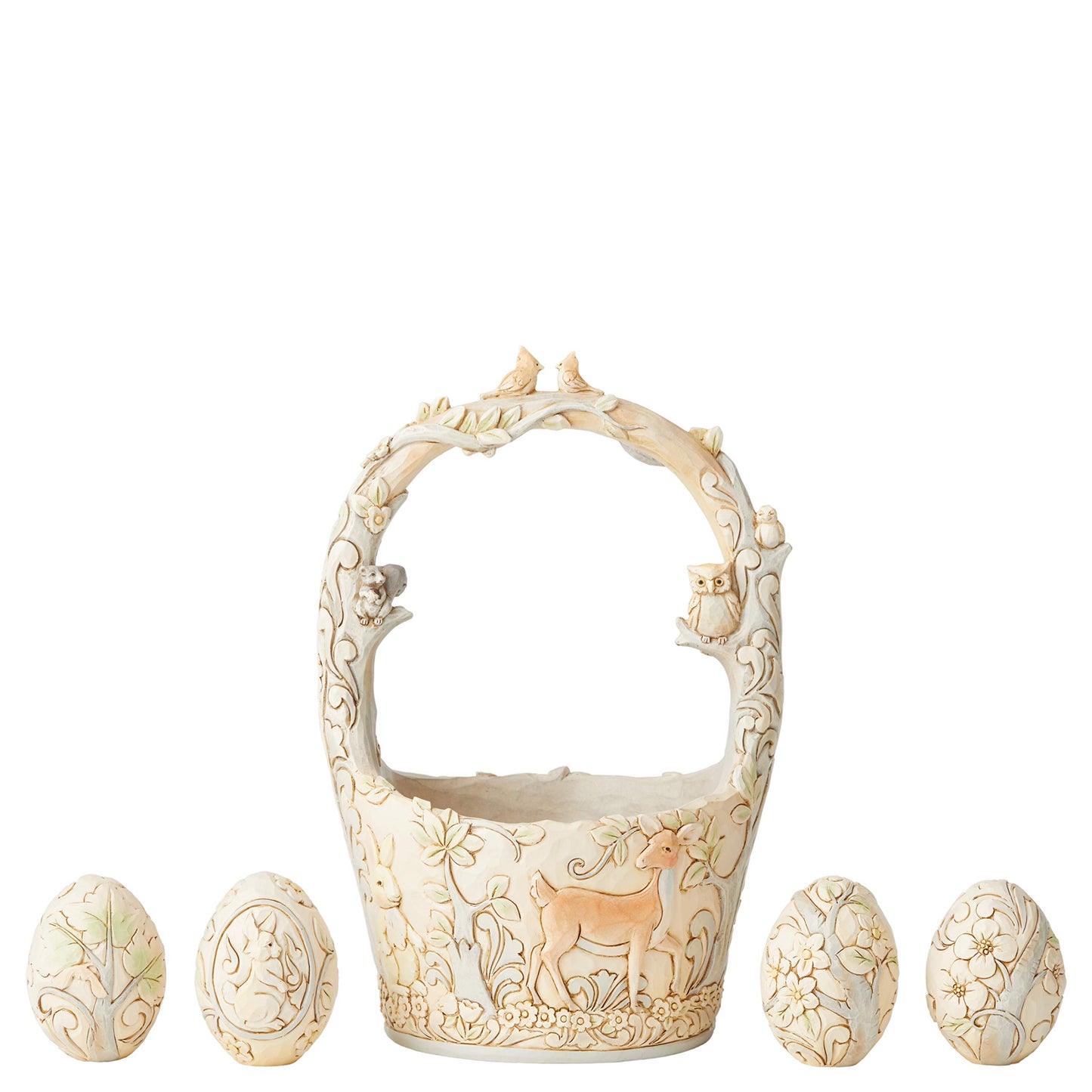 Enesco Jim Shore Heartwood Creek, 8.5-Inch Height, Woodland Basket With 4 Eggs, White