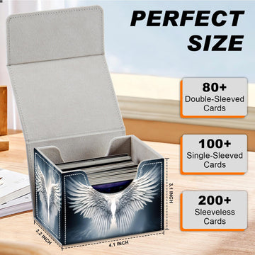 Card Game Storage Box TCG Deck Box MTG Card Box Organizer Trading Card Case Commander Deck Box TCG Card Storage Box Magnetic Closure Creative Pattern Up to 200 Cards Sacred Angel Wing