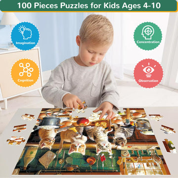 Puzzles For Kids Ages 4-8,100 Piece Puzzles Kids Puzzles Ages 4-6 6-8 8-10 Cat Cooking Puzzles Animal Jigsaw Puzzle Toys Educational Puzzle Birthday Gifts For Girls And Boys