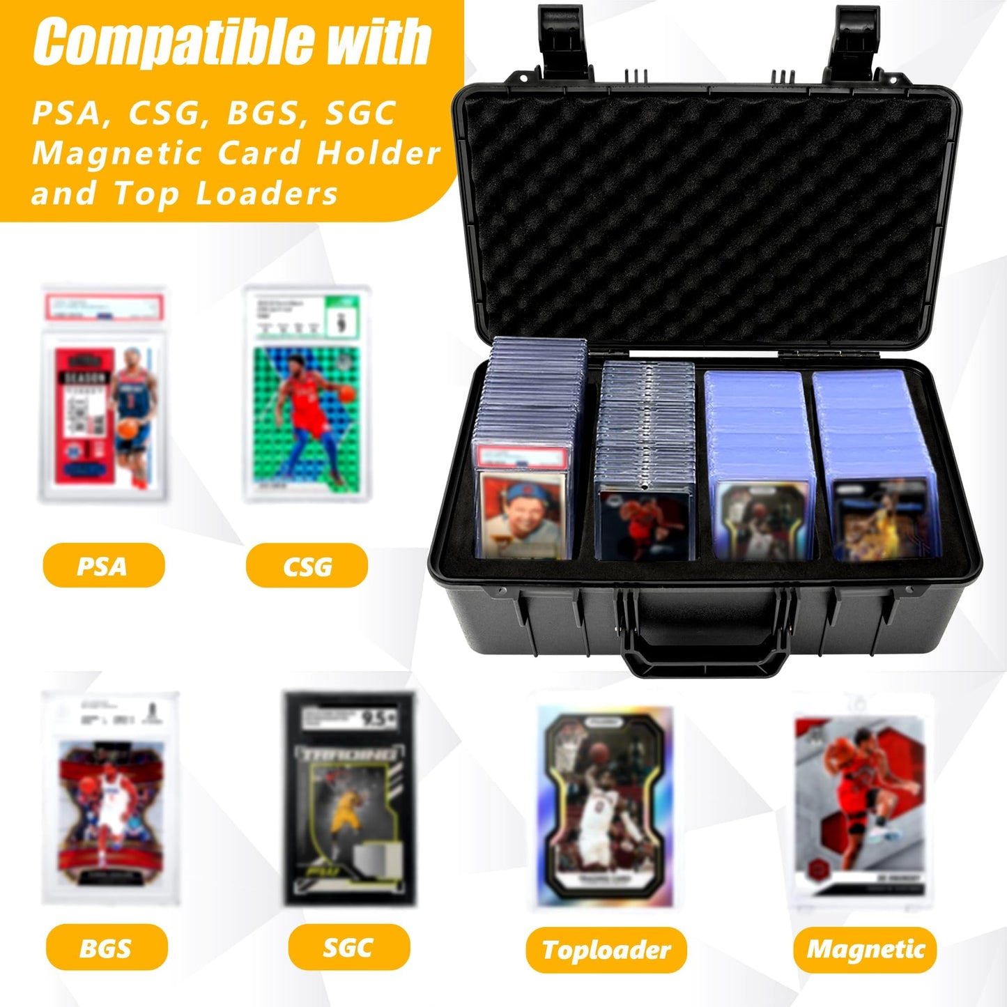Ouutmee Graded Card Case - Storage Box For 120+ Psa, Csg, Bgs, Sgc Graded Sports Trading Cards With 6 Eva Foam