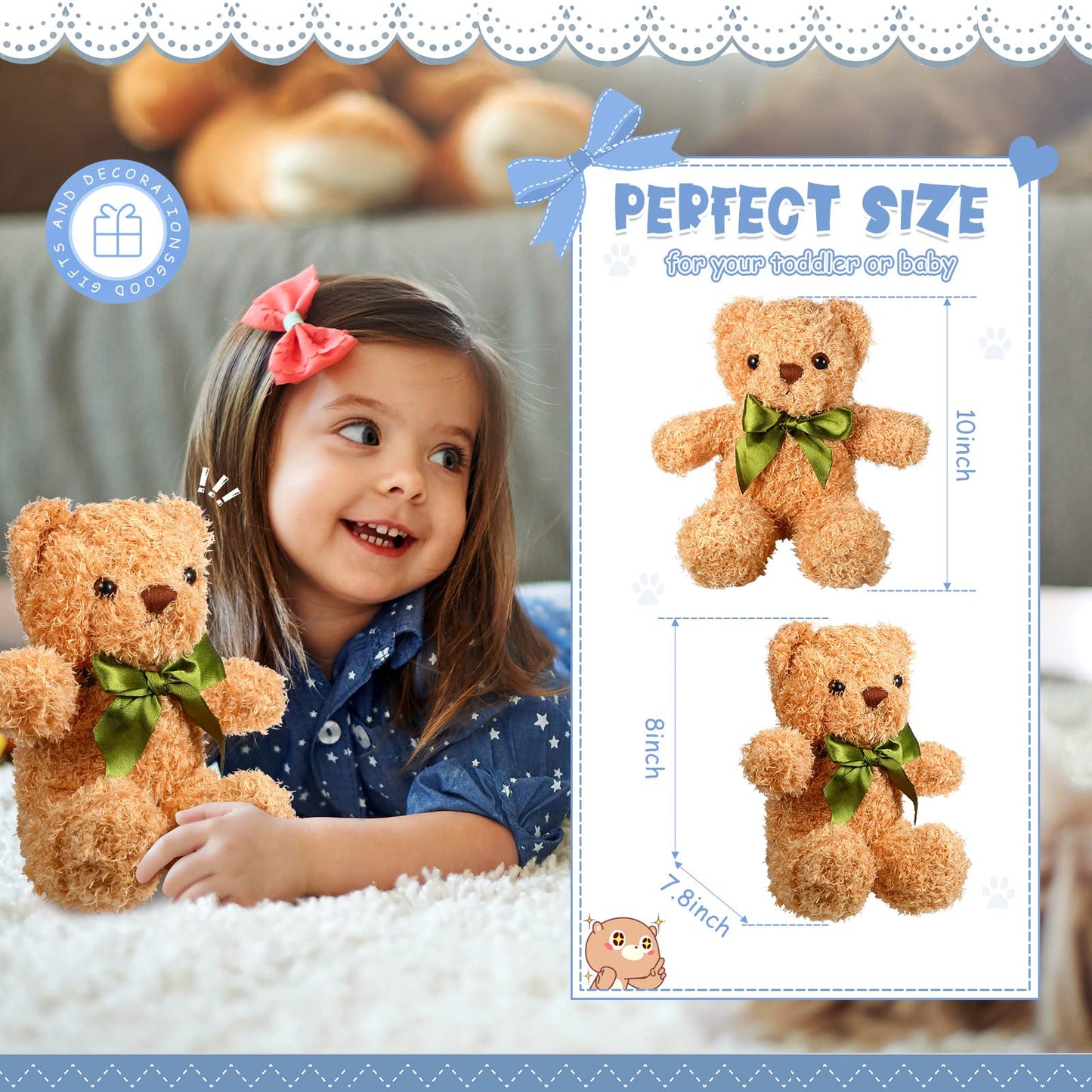 Hydren 15 Pieces Plush Stuffed Bears, 10 Inch Cute Soft Stuffed Bear Toy With Bow Tie For Graduation Baby Shower Christmas Birth