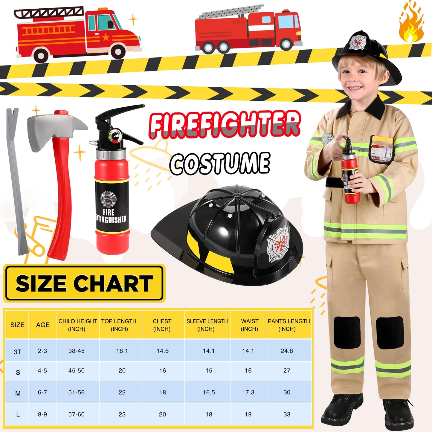 Giftinbox Firefighter Costume For Boys,Fireman Costume For Boys With Accessories Toddler Halloween Costumes For Kids 3-12…