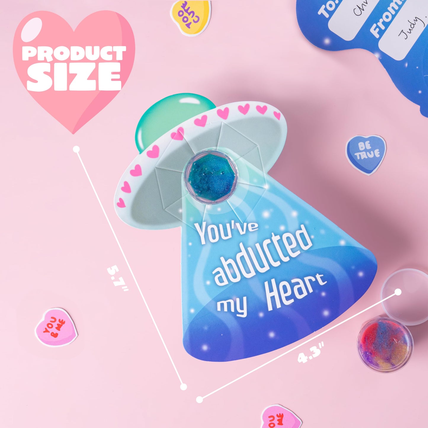 Joyin 30 Pcs V-Day Gift Cards With Galaxy Slime Stress Relief Fidget Toy For Kids Party Favor, Classroom Exchange Prizes, Valentin Party Favors, Greeting Cards