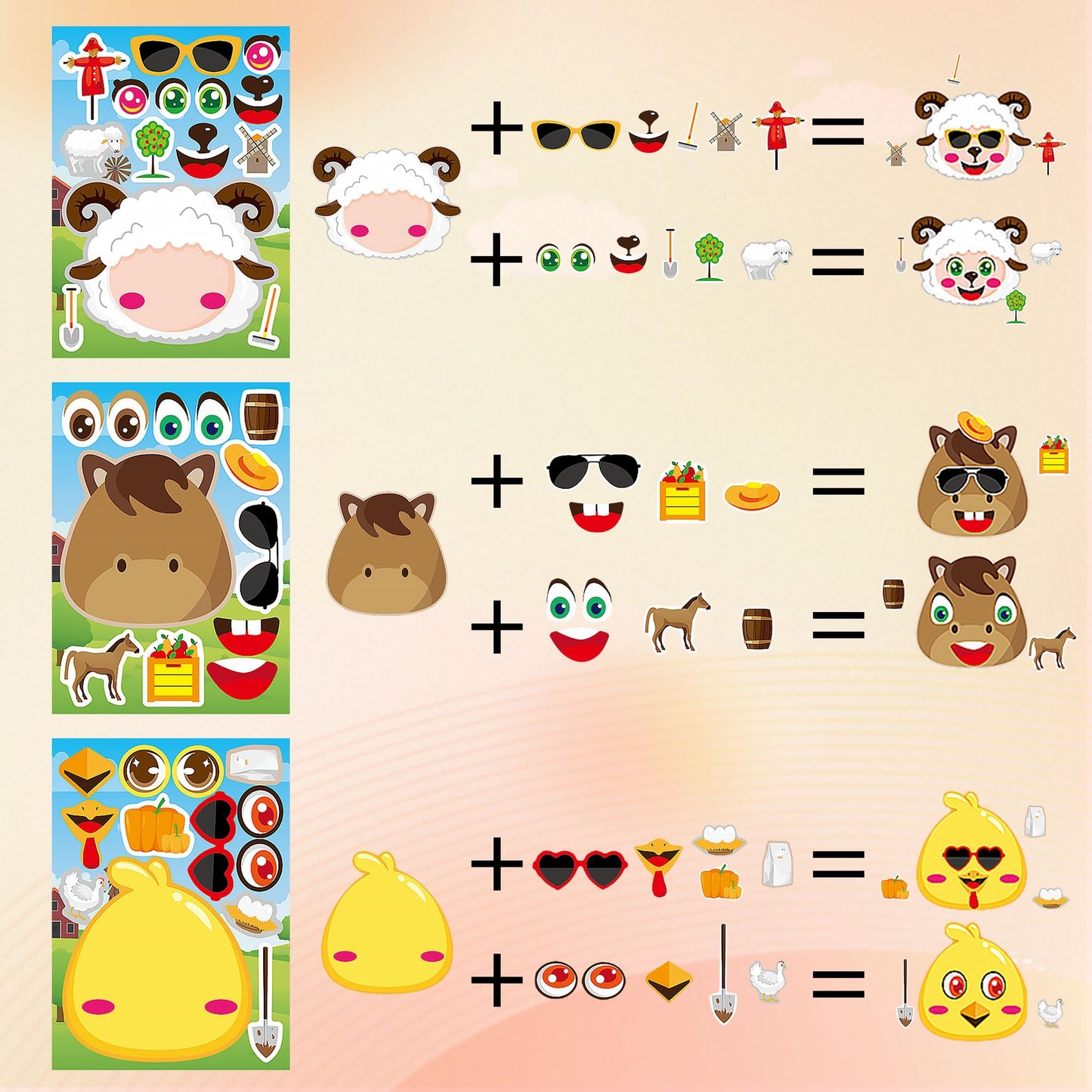 Dorgua Farm Themed Make-A-Face Sticker, Make A Farm Animals Stickers For Kids Boys, Diy Craft Stickers Make Your Own Pigs Cows S