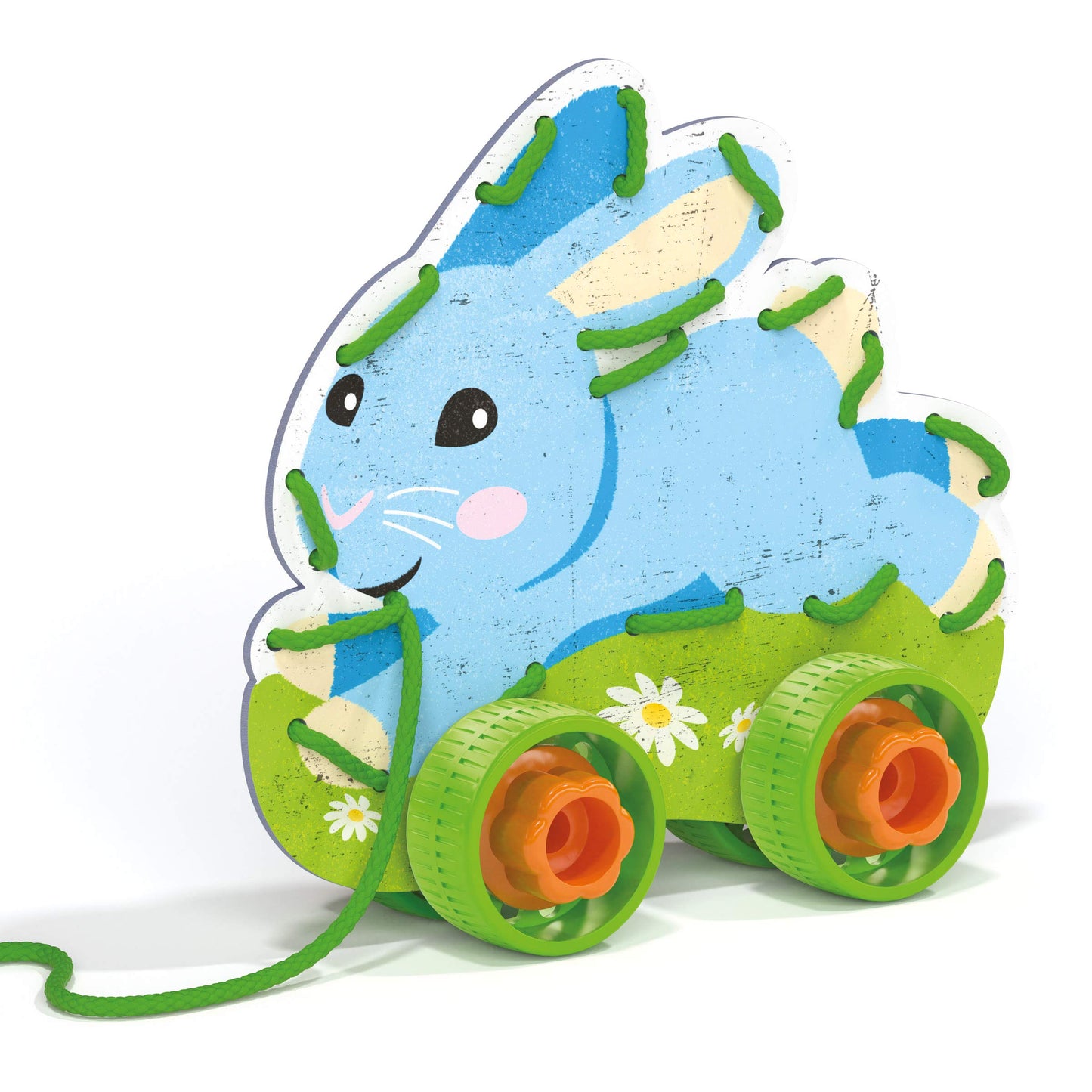 Quercetti Play Montessori Toys Lacing Game - Set Includes 4 Animals With Wheels And Colored Laces - Build, Play And Pull-Along To Promote Early Learning And Motor Skills, For Kids Ages 3-6 Years