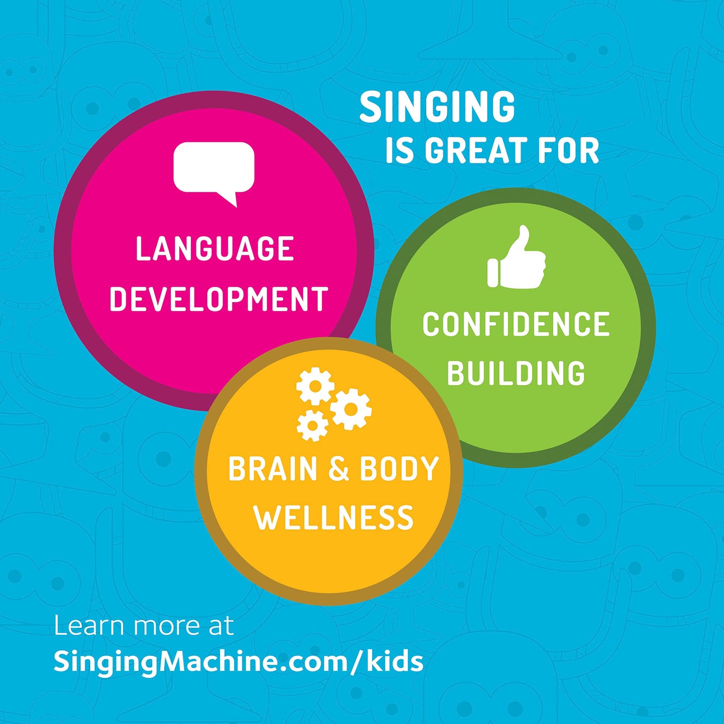 Singing Machine Kids Smk250Bg Mood Led Glowing Bluetooth Sing-Along Speaker With Wired Youth Microphone Doubles As A Night Light