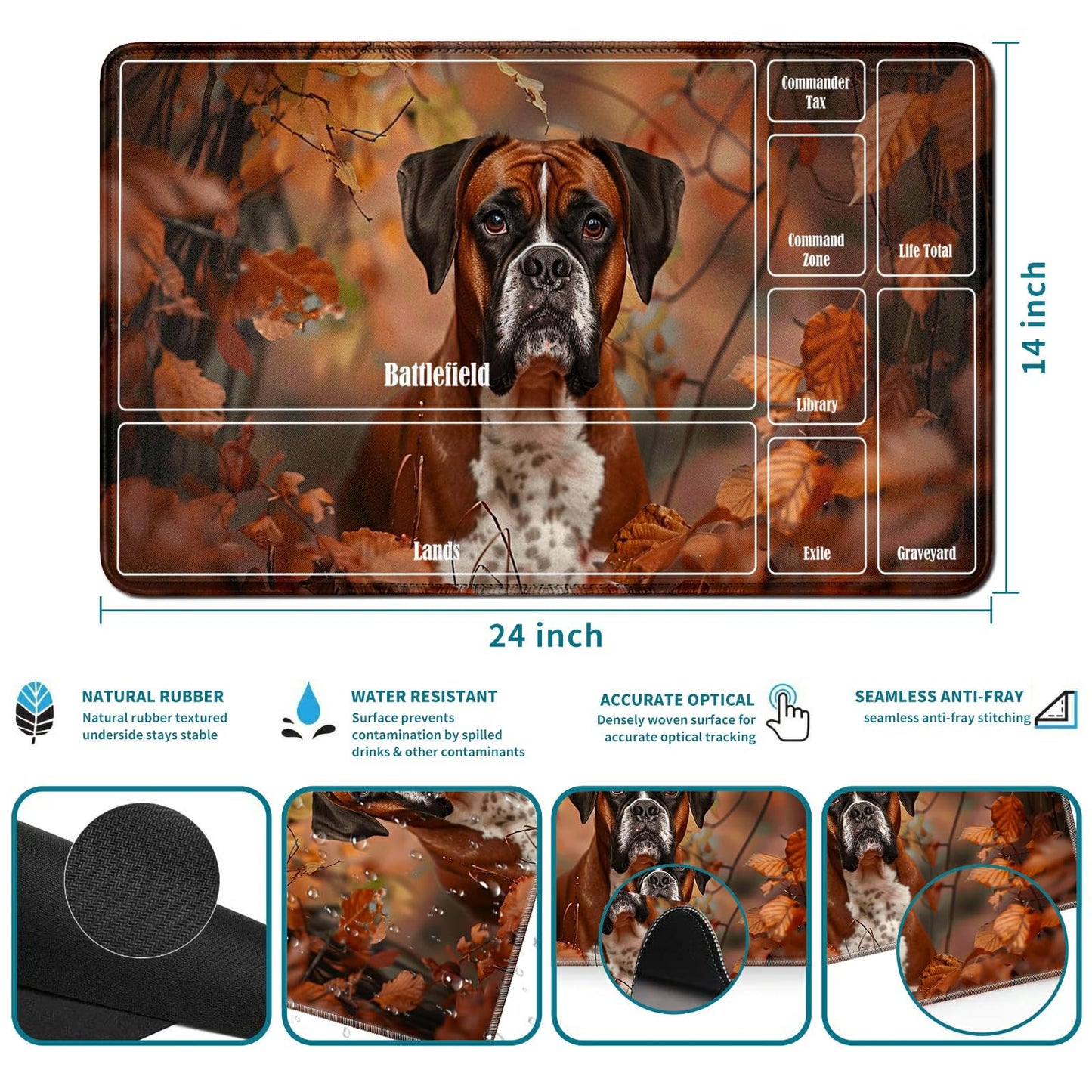RWUTYTIUL Maple Leaf Pug Card Playmat 24 X 14 Inch with Tube Bag, Card Gameplay Mat with Zones Commander Deck Board MTG RPG CCG