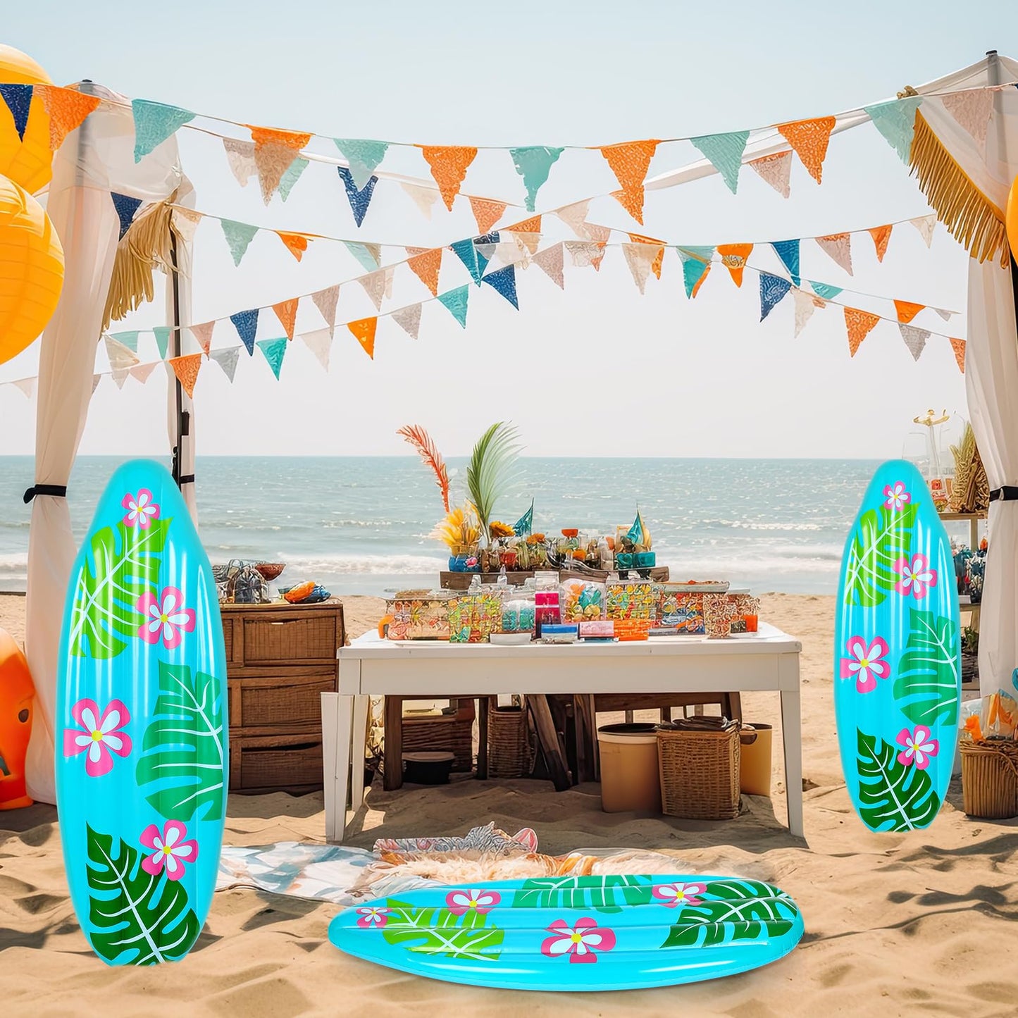 Foilswirl 2 Pcs 3 Ft Luau Inflatable Surfboard For Beach Inflatable Surf Board Luau Decoration Tropical Pool Surfboard Float For