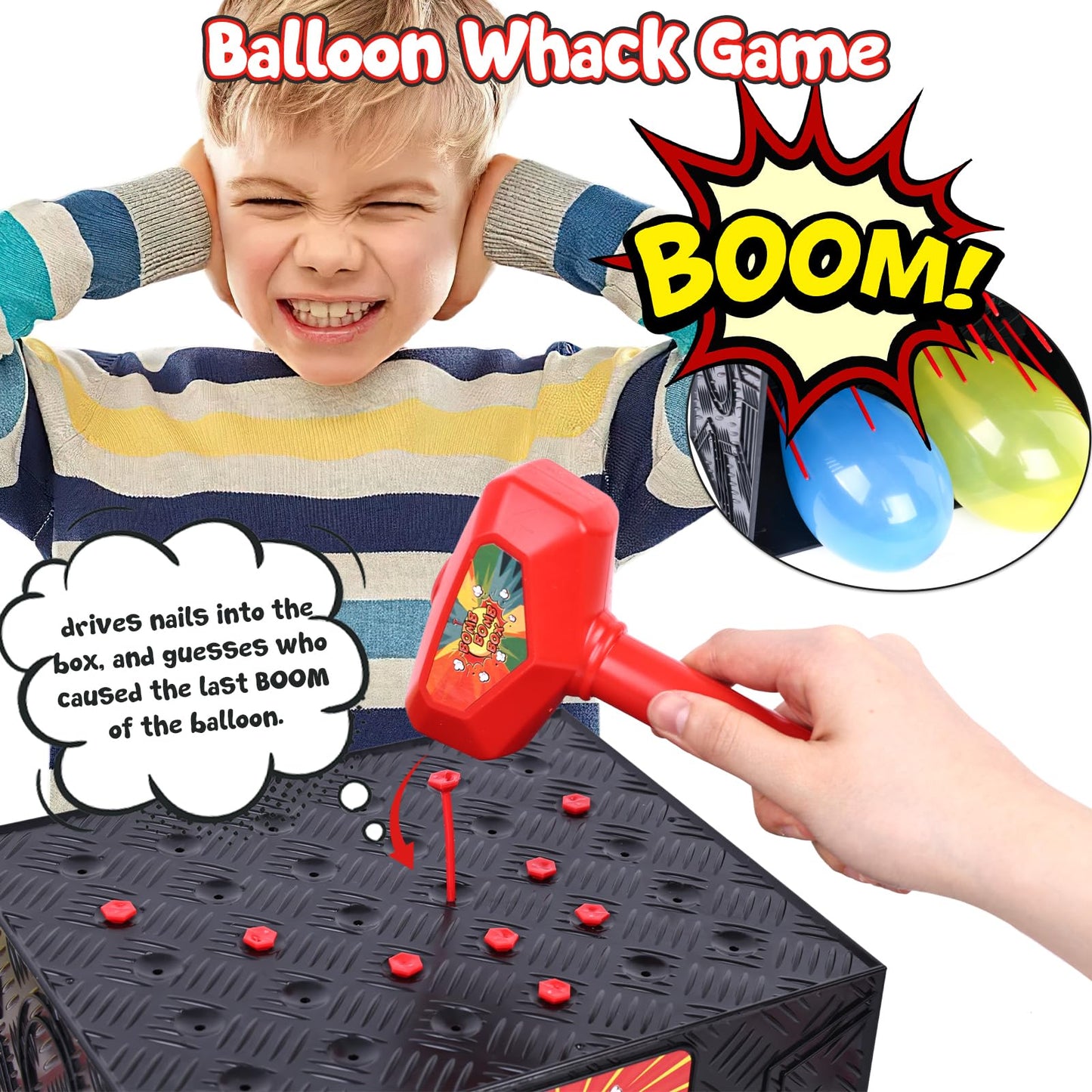 LovesTown Whack a Balloon Game - Medium Multi Color Plastic Balloon Popping Game for Kids & Family Gatherings