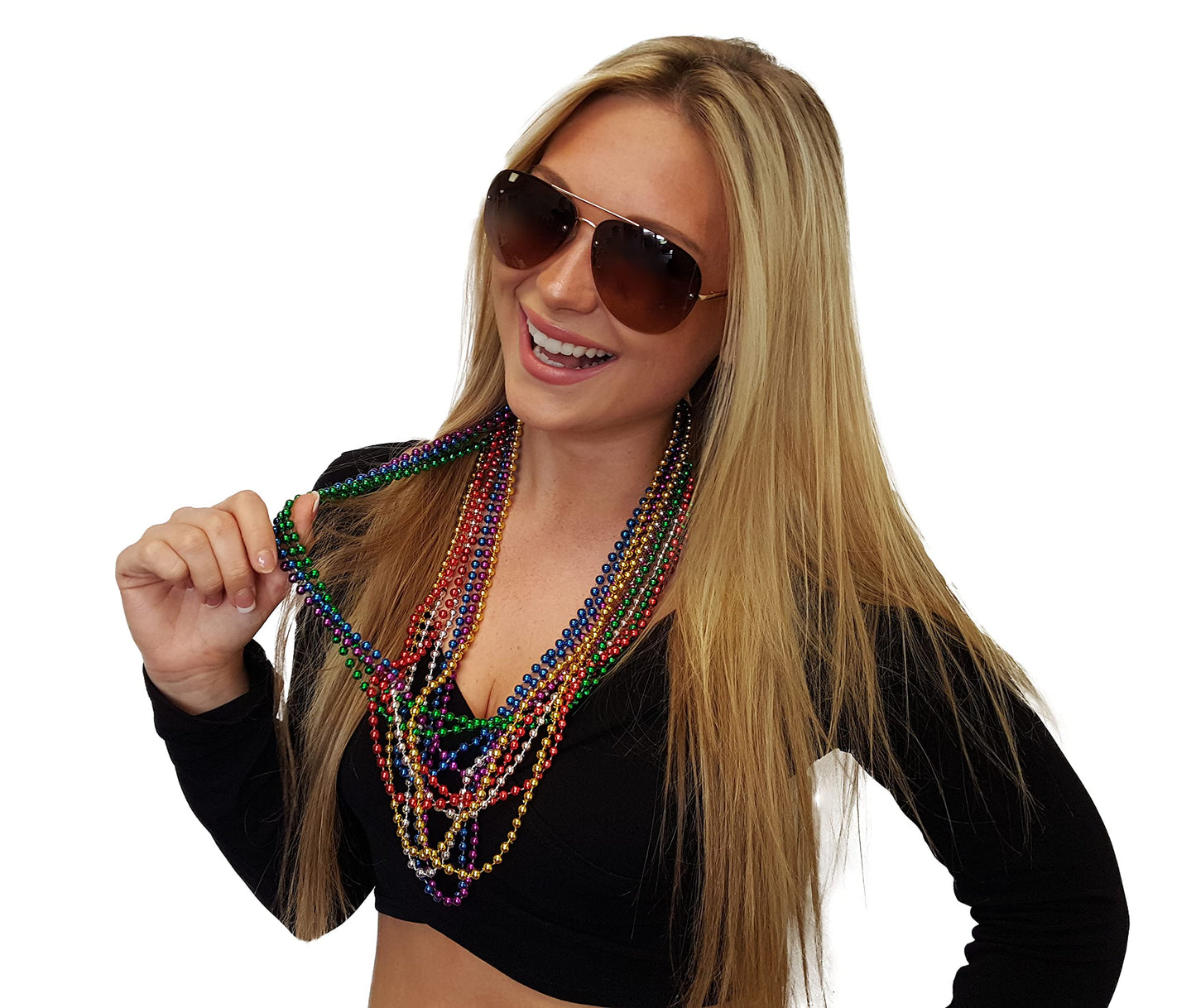 Dondor Enterprises Festive Metallic Beaded Necklaces (72 Pack, MULTICOLORED)