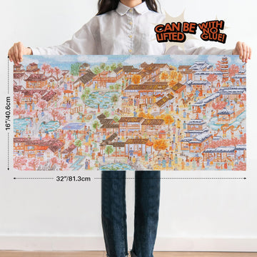 MOMIBOOK Puzzles for Adults 1000 Piece Jigsaw Puzzles of Suzhou Four Seasons Scenery, Photosensitive Discoloration Painting Imag