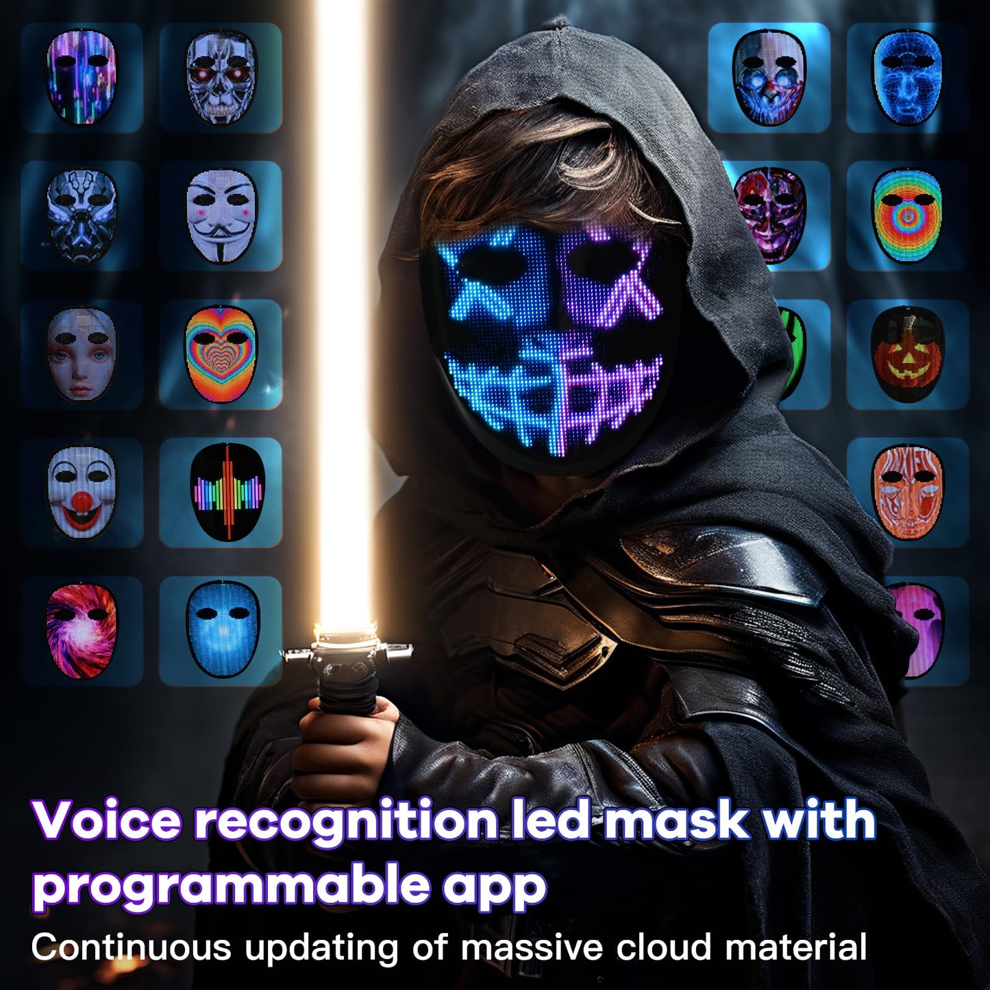 Aiglun Led Face Transforming Mask With Gesture Control Fun For Kids And Adults - Cool Stuff Halloween Cosplay And Christmas Part