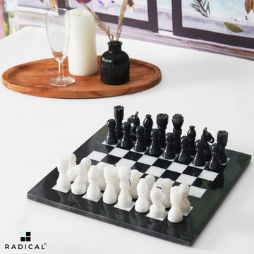 Radicaln Marble Chess Set 12' Inches Black & White Handmade Board Game 2 Player Classic Chess Sets For Adults- 1 Chess Board & 32 Chess Pieces - Chess Game