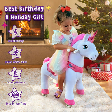 PonyCycle Unicorn Ride-On Toy for Girls, Size 4 (Age 4-8), Pink, Model E412, Plush Walking Animal