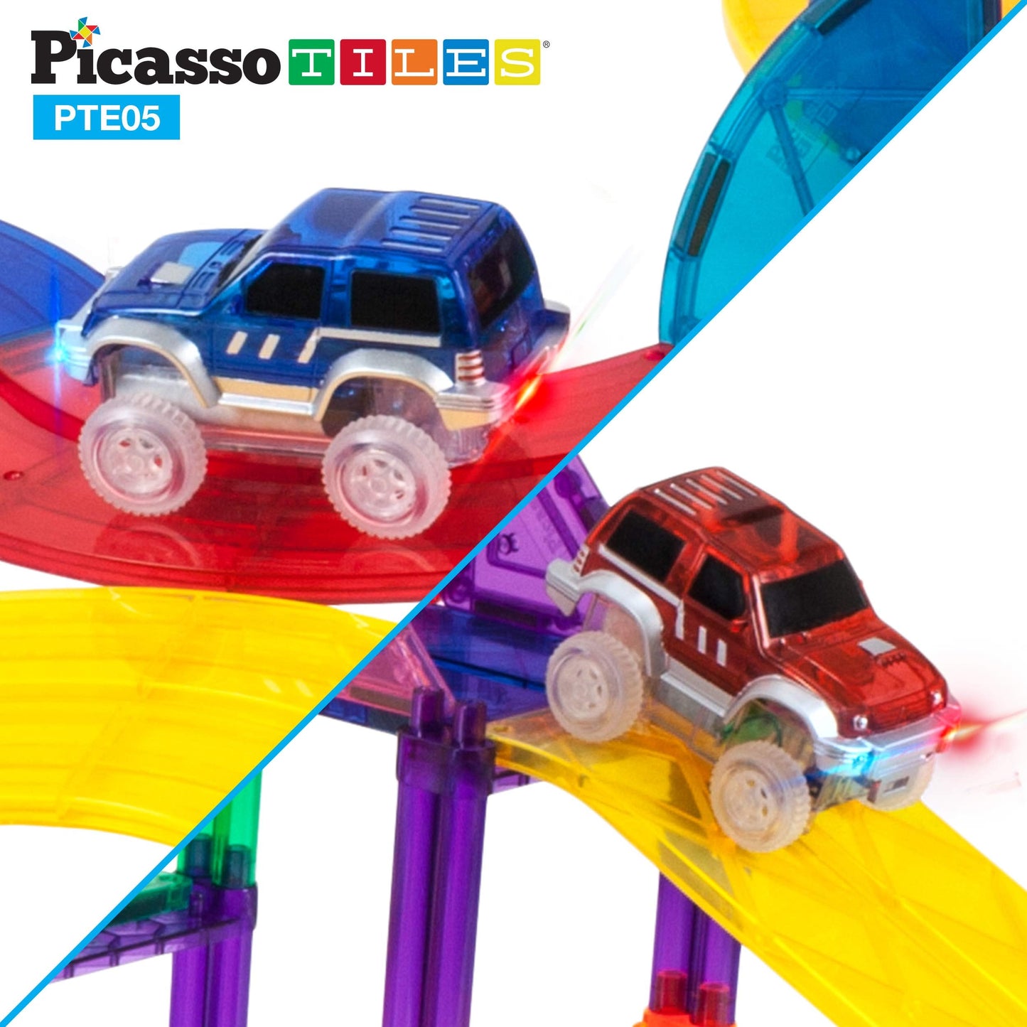 Picassotiles 2Pcs Magnetic Toy Car Set Highly Detailed Compatible With Magnet Race Track Stem Truck Replacement Accessories Educ