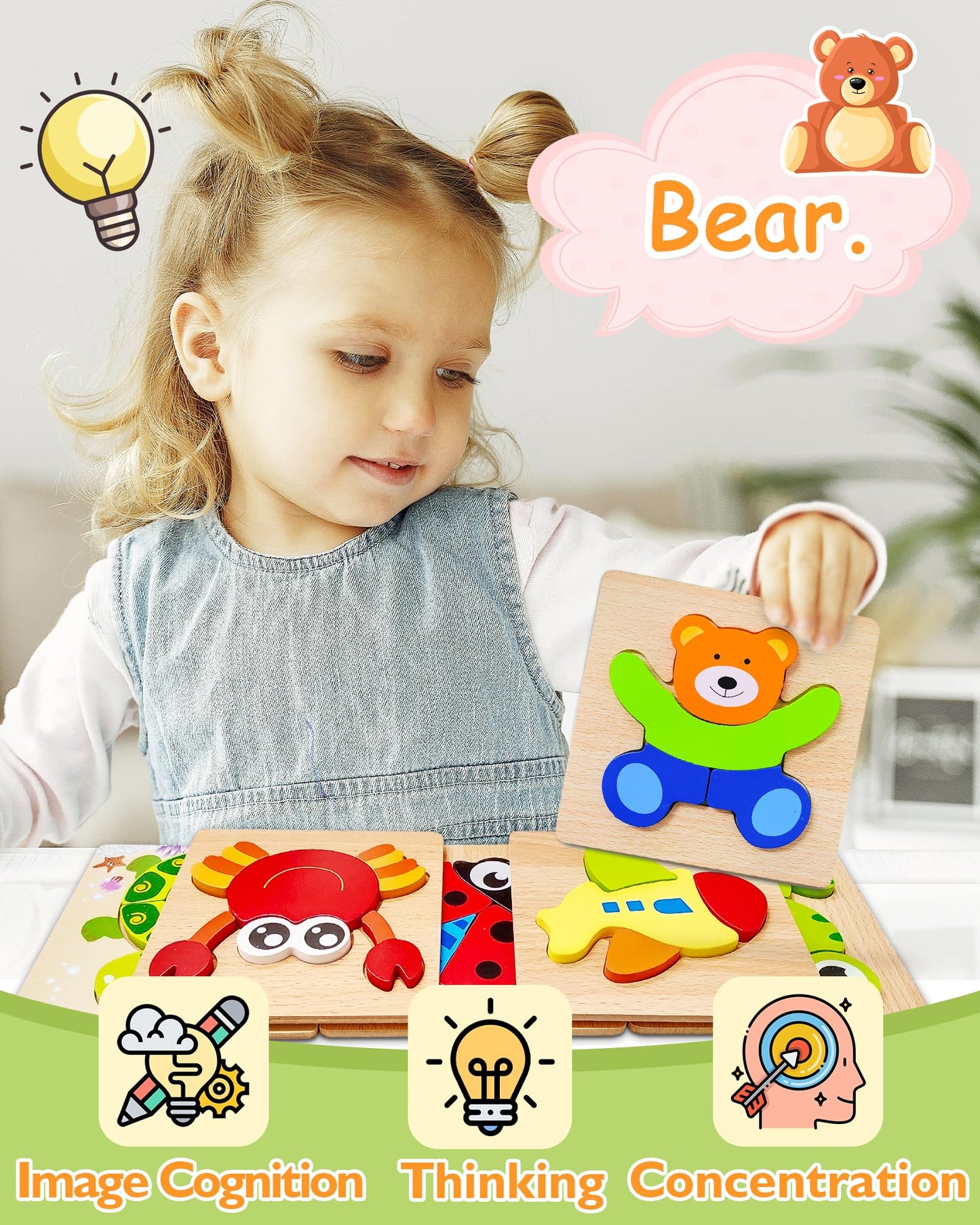 Bekayshad Wooden Puzzles Toddler Toys Gifts For 1 2 3 Year Old Boys Girls, 12 Pack Animal Jigsaw Puzzles Montessori Toys, Learning Educational Christmas Birthday Gifts For Girls Boys Ages 1-3