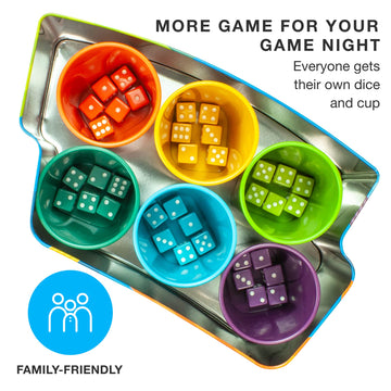Brybelly Farkle With Friends - 2-6 Player Dice Game For Family Game Night - Includes 6 Dice Cups, 36 Dice, Scorecards, And Instructions