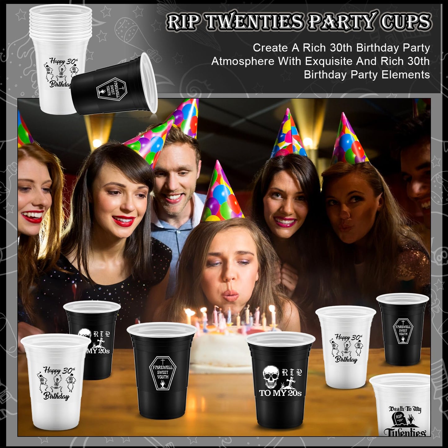 Rtteri 48 Pack Death To My 20S Decorations Cups 16 Oz Rip To My 20S Cups 30Th Birthday Decorations For Him Disposable Party Thic